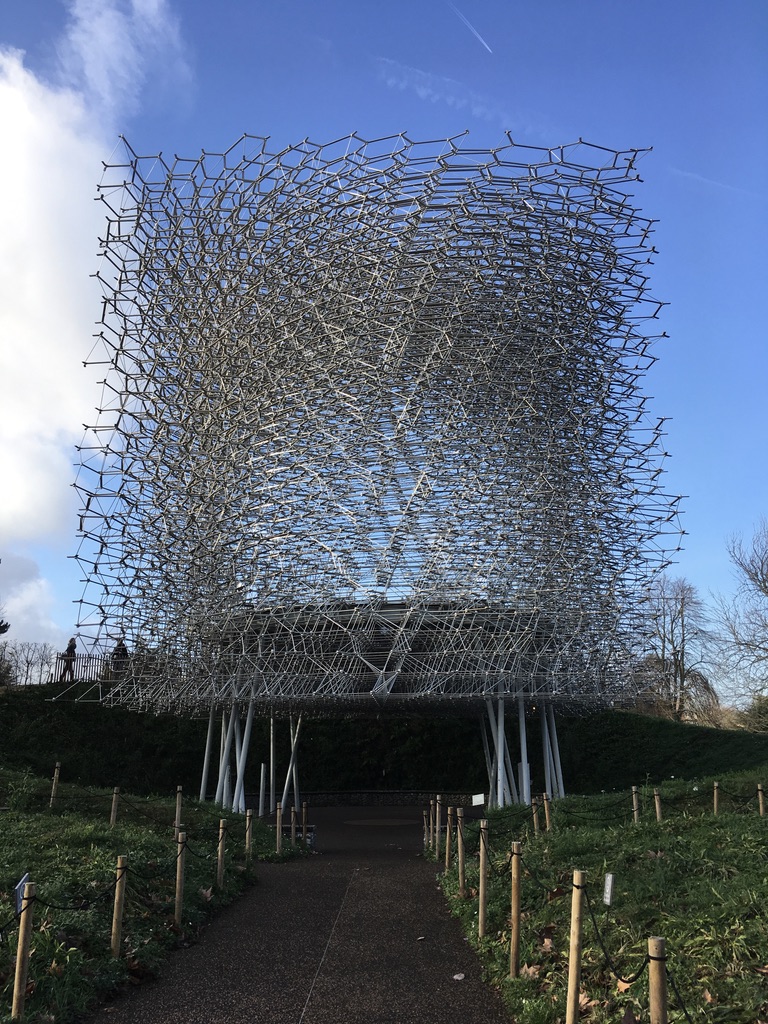 The Hive，模仿蜂巢建的，它通过传感器连接到一个真的蜂巢，蜜蜂活动的时候能看到灯光和听到蜜蜂的声音，可惜我去的时候没有体验到